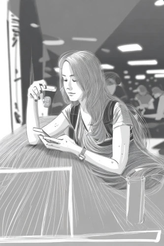 girl studying,woman at cafe,study,sci fiction illustration,diner,girl drawing,coffee shop,the coffee shop,girl with speech bubble,coffee tea drawing,women at cafe,sewing,detention,game drawing,retro diner,seamstress,the long-hair cutter,girl sitting,soda shop,book illustration,Design Sketch,Design Sketch,Character Sketch