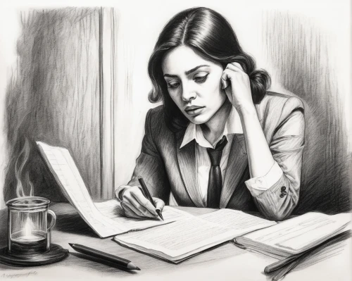 girl studying,stressed woman,author,girl drawing,woman at cafe,woman thinking,study,writer,writing-book,sci fiction illustration,journalist,book illustration,office worker,secretary,librarian,the girl studies press,night administrator,lawyer,attorney,female worker,Illustration,Black and White,Black and White 35