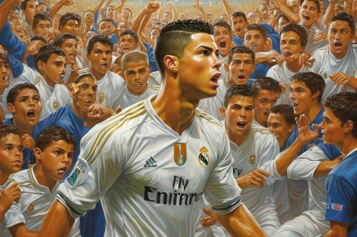 cristiano,ronaldo,real madrid,oil painting on canvas,oil on canvas,oil painting,bale,the referee,the leader,passion,footballer,soccer player,the portuguese,football fans,sports jersey,madrid,art painting,popular art,handball player,football player,Illustration,Realistic Fantasy,Realistic Fantasy 03