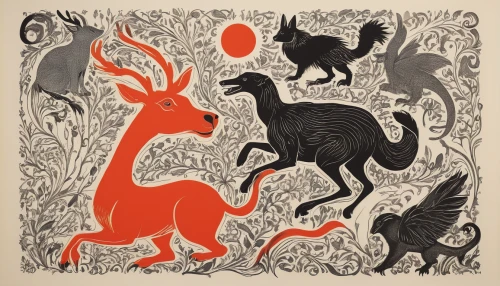 chamois with young animals,deer illustration,forest animals,woodland animals,deers,fawns,antelopes,rabbits and hares,stag,animals hunting,animal icons,hare trail,whimsical animals,antelope,animal shapes,pere davids deer,kangaroo mob,mammals,fall animals,young-deer,Art,Artistic Painting,Artistic Painting 22