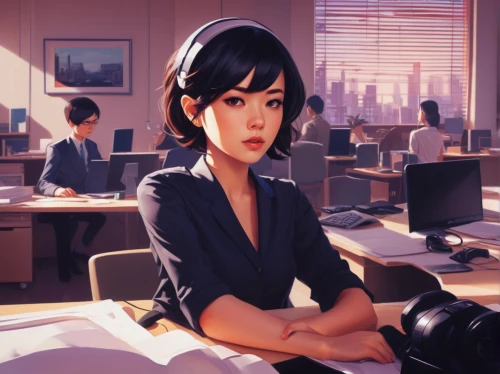 blur office background,office worker,girl at the computer,night administrator,girl studying,secretary,game illustration,study,business girl,office desk,receptionist,study room,business woman,desk top,businesswoman,world digital painting,game art,sci fiction illustration,modern office,spy visual,Conceptual Art,Fantasy,Fantasy 19