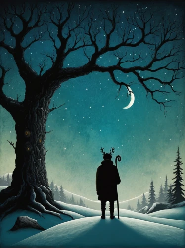 winter background,winter dream,snow scene,winter landscape,the snow queen,sci fiction illustration,background image,christmas snowy background,midnight snow,night scene,winter magic,night snow,moonlit night,night watch,game illustration,cd cover,woodsman,silhouette art,winter forest,the wanderer,Illustration,Abstract Fantasy,Abstract Fantasy 19
