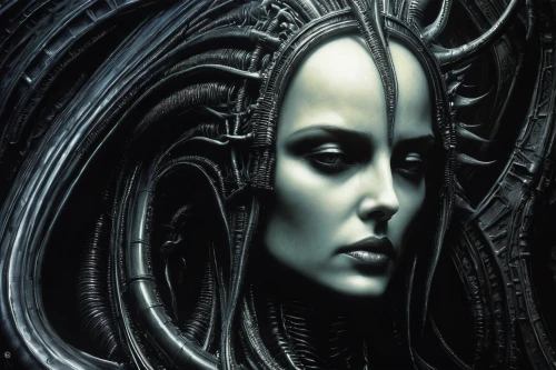 biomechanical,gorgon,medusa,cybernetics,medusa gorgon,sci fi,alien,the enchantress,dark elf,mirror of souls,priestess,gothic portrait,apophysis,alien warrior,dark art,meridians,sigourney weave,sci fiction illustration,humanoid,extraterrestrial life,Conceptual Art,Sci-Fi,Sci-Fi 02