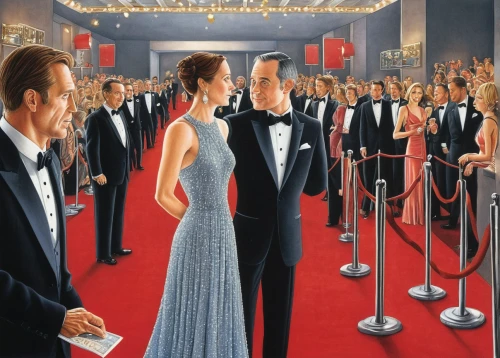 artists of stars,audience,onlookers,meticulous painting,bond,ballroom,kristbaum ball,oil painting on canvas,the ball,popular art,art painting,spectator,james bond,exclusive banquet,actors,oscars,pageant,oil painting,gentleman icons,reception,Illustration,Children,Children 03