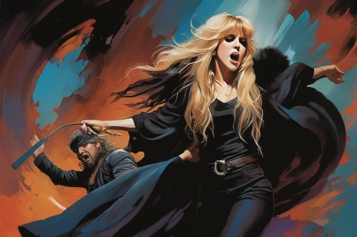 dance of death,stevie nicks,black coat,sorceress,howl,swordswoman,vampire woman,femme fatale,heroic fantasy,psychic vampire,tour to the sirens,birds of prey-night,vampires,scream,maiden,grimm reaper,witches,cover,pentangle,vampire lady,Conceptual Art,Oil color,Oil Color 04