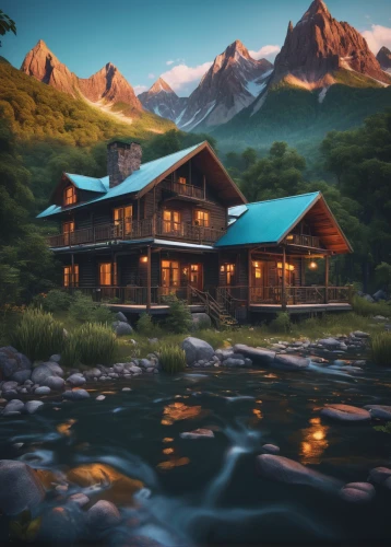 the cabin in the mountains,house in mountains,house in the mountains,mountain huts,log cabin,log home,mountain hut,small cabin,summer cottage,alpine village,house with lake,house by the water,home landscape,mountain settlement,landscape background,world digital painting,chalet,emerald lake,cottage,fisherman's house,Photography,Documentary Photography,Documentary Photography 16