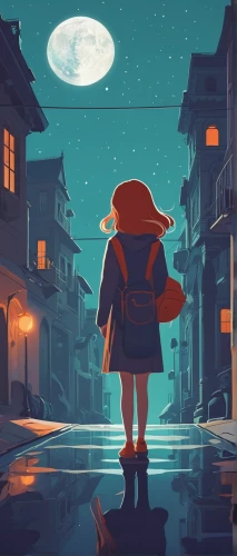 akko,girl walking away,little red riding hood,merida,wander,wonder,red riding hood,sci fiction illustration,traveler,red cape,wanderer,night scene,home or lost,red coat,kyoto,magical adventure,the wanderer,digital illustration,meteora,studio ghibli,Illustration,Vector,Vector 05