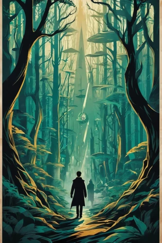 jrr tolkien,hobbit,travel poster,a3 poster,the forest,the woods,witcher,the wanderer,the forests,halloween poster,indiana jones,haunted forest,cg artwork,forest man,forest path,sci fiction illustration,hollow way,the path,gandalf,forest of dreams,Conceptual Art,Sci-Fi,Sci-Fi 06