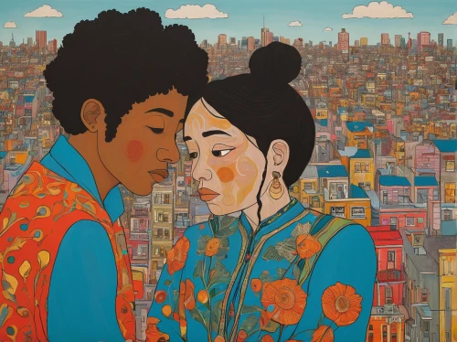 shirakami-sanchi,young couple,two people,black couple,khokhloma painting,kimjongilia,as a couple,asian vision,lovers,korean drama,korean culture,boy and girl,orientalism,oriental,romantic portrait,asian culture,asiatic,man and woman,luv is luv,honeymoon,Illustration,Japanese style,Japanese Style 16