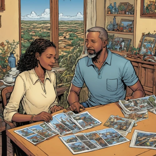 homeownership,home ownership,dogbane family,black couple,homebuying,settlers of catan,coloring,tabletop game,ivy family,laurel family,digital nomads,breakfast table,color table,magnolia family,diverse family,coloring for adults,jigsaw puzzle,comics,the dawn family,comic books,Illustration,American Style,American Style 04