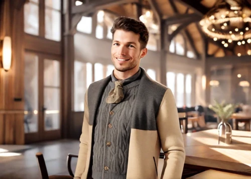 sweater vest,chef's uniform,male model,men's wear,airbnb icon,lumberjack pattern,cardigan,barista,men clothes,white-collar worker,sales person,advertising clothes,wood wool,bartender,bolero jacket,lincoln motor company,staff video,alpine restaurant,shopify,woodworker
