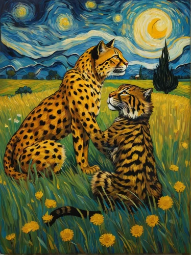 cheetahs,big cats,cats playing,animals hunting,serengeti,hares,tigers,felines,two cats,cheetah and cubs,motif,lions couple,cheetah,cheetah mother,oil painting on canvas,kyi-leo,hosana,felidae,hunting scene,whimsical animals,Art,Artistic Painting,Artistic Painting 03