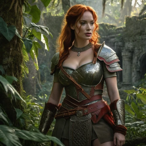 the enchantress,fantasy woman,celtic queen,sorceress,female warrior,huntress,heroic fantasy,breastplate,ivy,background ivy,fantasy warrior,elven,a woman,costume design,bodice,redheads,wanda,fae,female hollywood actress,warrior woman,Photography,General,Natural