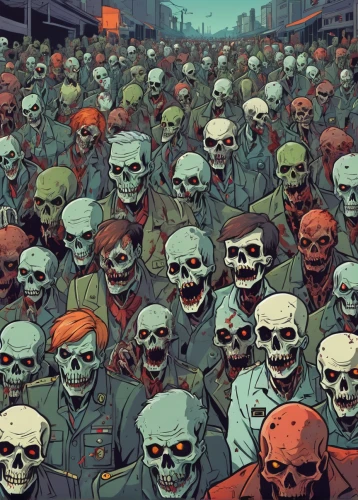 skull racing,days of the dead,zombies,crowded,crowds,bottleneck,skulls,post-apocalypse,the walking dead,skull rowing,walking dead,crowd,halloween wallpaper,the market,apocalypse,dystopian,day of the dead frame,skeletons,the sea of red,day of the dead,Illustration,Japanese style,Japanese Style 06