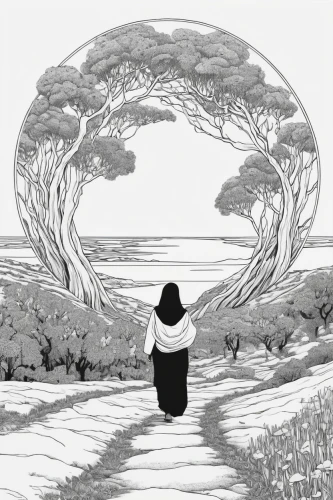 shirakami-sanchi,shinigami,sōjutsu,daitō-ryū aiki-jūjutsu,hans christian andersen,the path,jrr tolkien,the girl next to the tree,tsukemono,the mystical path,background image,wanderer,hand-drawn illustration,see you again,world end,journey,pilgrimage,to be alone,free land-rose,straw hat,Illustration,Black and White,Black and White 16