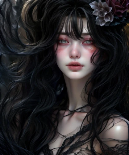 faery,black rose,fantasy portrait,faerie,the sleeping rose,fantasy art,fairy queen,wilted,black rose hip,the enchantress,black and dandelion,rusalka,dryad,elven flower,mystical portrait of a girl,fallen petals,moonflower,flora,fae,eglantine