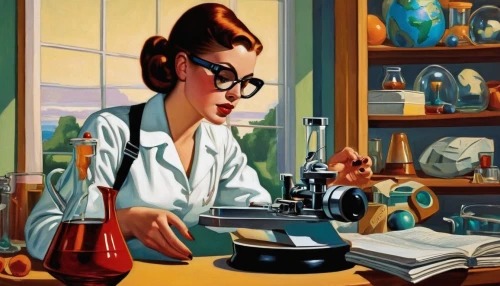 chemist,girl at the computer,laboratory information,sci fiction illustration,researcher,chemical laboratory,women in technology,biologist,scientist,natural scientists,laboratory,optician,pathologist,laboratory equipment,female doctor,pharmacist,microscope,girl studying,watchmaker,science education,Illustration,American Style,American Style 05