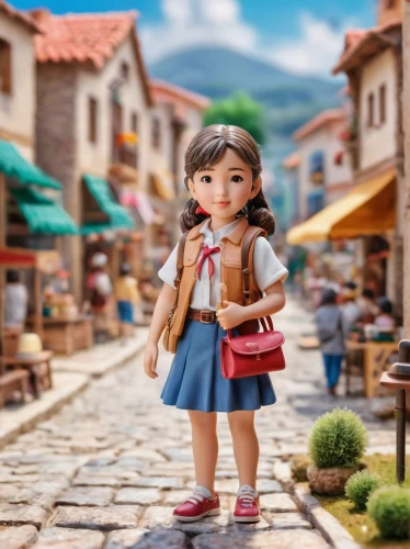 girl with bread-and-butter,korean folk village,cute cartoon character,agnes,female doll,fashionable girl,the japanese doll,meteora,japanese doll,hanbok,fashion doll,shopping street,little girl in wind,fashion dolls,digital compositing,girl in overalls,3d figure,girl walking away,3d render,monchhichi,Unique,3D,Panoramic