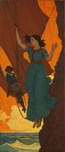 sailing orange,rusalka,sailer,scarlet sail,alfons mucha,the wind from the sea,windjammer,adrift,red sail,seafaring,little girl in wind,sail,girl on the boat,mucha,sailing,inflation of sail,siren,the sea maid,barquentine,sails,Art,Classical Oil Painting,Classical Oil Painting 14