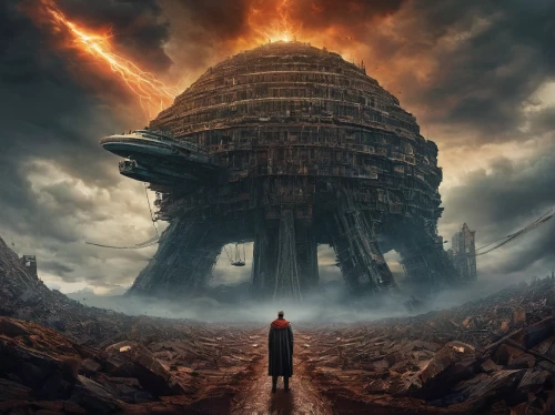 tower of babel,buddhist hell,sci fiction illustration,hall of the fallen,dreadnought,panopticon,burning man,the ark,mortuary temple,monolith,hinnom,pillar of fire,devil's tower,the ruins of the,close encounters of the 3rd degree,science fiction,end-of-admoria,dystopian,the end of the world,sci fi,Photography,Documentary Photography,Documentary Photography 32