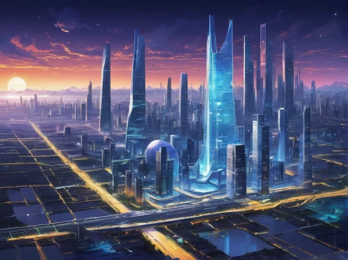 futuristic landscape,fantasy city,city cities,cityscape,metropolis,sky city,cities,city skyline,scifi,futuristic architecture,smart city,cyberspace,ancient city,sci fiction illustration,futuristic,destroyed city,urbanization,cyberpunk,prospects for the future,sci-fi,Illustration,Japanese style,Japanese Style 12