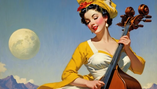 violin woman,woman playing violin,violinist violinist of the moon,violin player,upright bass,string instrument,cellist,string instruments,violin,stringed instrument,bass violin,violist,woman playing,musician,violinist,cello,bowed string instrument,playing the violin,instrument music,serenade,Illustration,Retro,Retro 10