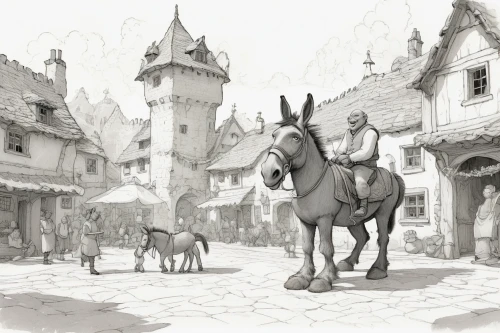 bremen town musicians,knight village,medieval street,hamelin,medieval town,medieval market,middle ages,camelot,medieval,castle iron market,puy du fou,medieval architecture,the pied piper of hamelin,escher village,game illustration,donkey of the cotentin,muenster,townscape,fairy tale castle sigmaringen,the middle ages,Illustration,Realistic Fantasy,Realistic Fantasy 05