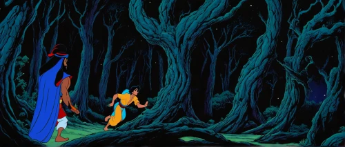 fantasia,darth talon,ballerina in the woods,dr. manhattan,he-man,sci fiction illustration,forest of dreams,cartoon forest,the blue caves,excalibur,blue cave,treeing feist,background ivy,orange robes,the enchantress,aladdin,mystique,the forest,enchanted forest,tarzan,Illustration,American Style,American Style 01