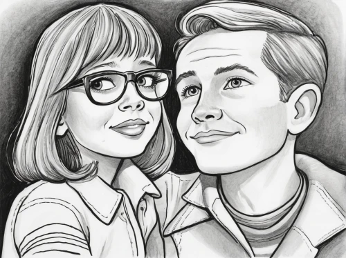 custom portrait,vintage boy and girl,cartoon people,retro cartoon people,romantic portrait,markler,caricature,young couple,vintage drawing,retro 1950's clip art,caricaturist,love couple,couple in love,coloring page,as a couple,vintage man and woman,couple,pencil frame,hand-drawn illustration,beautiful couple,Illustration,American Style,American Style 05