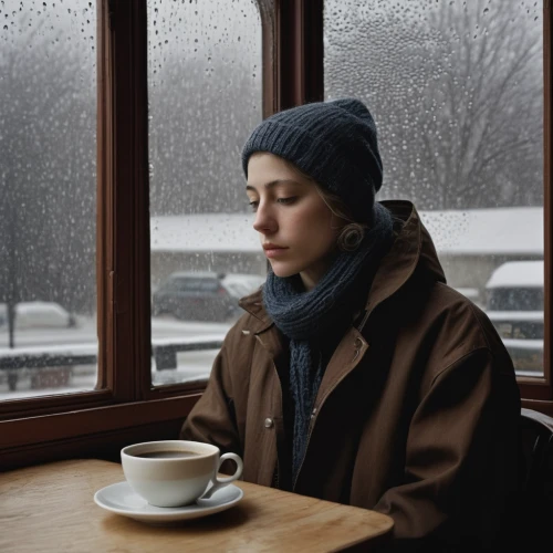 woman drinking coffee,woman at cafe,depressed woman,winter mood,women at cafe,the snow falls,winters,the girl at the station,the cold season,frozen tears on railway,winter window,rainy day,winterblueher,cold weather,winter morning,cold winter weather,in the winter,woman thinking,winter,drinking coffee,Photography,Documentary Photography,Documentary Photography 07