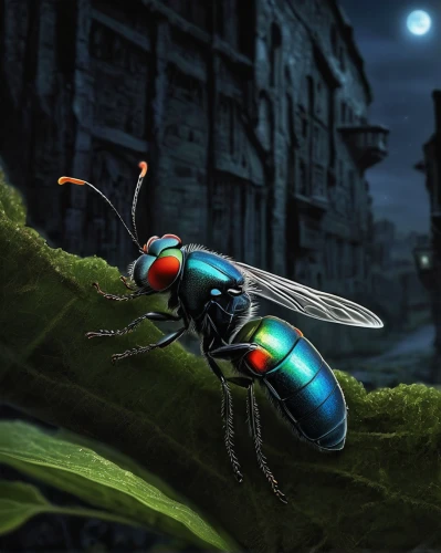 forest beetle,artificial fly,tiger beetle,blue-winged wasteland insect,the stag beetle,firefly,blister beetles,earwig,carpenter ant,fire beetle,stag beetle,flying insect,sawfly,fireflies,earwigs,black fly,cicada,stag beetles,field wasp,sci fiction illustration,Conceptual Art,Fantasy,Fantasy 30