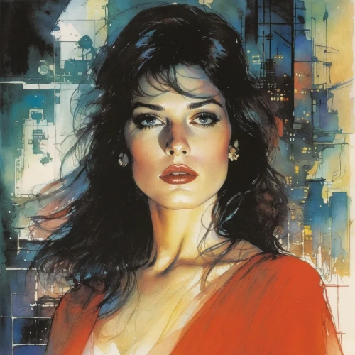 ann margarett-hollywood,candela,italian poster,artemisia,vintage art,pretty woman,clue and white,romantic portrait,1986,italian painter,80s,oil painting on canvas,retro woman,susanne pleshette,1982,1980s,clamp,e31,fantasy portrait,fantasy woman,Illustration,Paper based,Paper Based 12