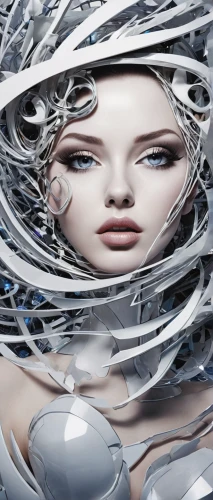 artificial hair integrations,aluminium foil,aluminum foil,silvery,cyberspace,chrome steel,silver,cybernetics,aluminum,management of hair loss,facets,plastic wrap,virtual identity,silver surfer,biomechanical,silver lacquer,chrome,fractalius,silvery blue,stainless steel,Conceptual Art,Sci-Fi,Sci-Fi 24