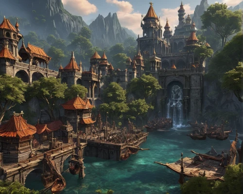 ancient city,fantasy landscape,imperial shores,fantasy city,northrend,kadala,mountain settlement,city moat,fantasy world,knight village,medieval town,water castle,fantasy art,fantasy picture,brig,druid grove,constantinople,water palace,castle of the corvin,artificial island,Photography,Fashion Photography,Fashion Photography 22