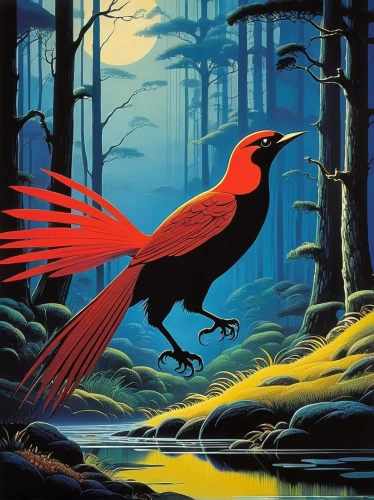 ivory-billed woodpecker,bird painting,red bird,red cardinal,scarlet ibis,bird illustration,king parrot,rainbow lory,cardinal,rosella,nature bird,phoenix rooster,bird of paradise,red beak,firebird,summer tanager,ornithology,redcock,fire birds,fantasia,Illustration,Vector,Vector 09