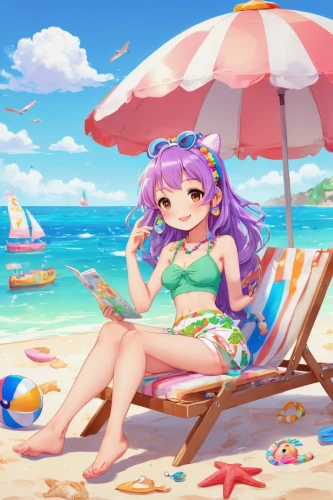 summer background,beach background,beach scenery,patchouli,mermaid background,summer day,summer icons,dream beach,umbrella beach,candy island girl,acerola,beach umbrella,honolulu,purple background,summer umbrella,summer crown,summer items,tamarama,beach chair,ako,Illustration,Japanese style,Japanese Style 02