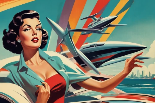 edsel,edsel corsair,retro women,atomic age,edsel citation,powerboating,seaplane,flight attendant,retro woman,speedboat,supersonic aircraft,space tourism,retro pin up girls,vintage illustration,supersonic transport,retro 1950's clip art,retro pin up girl,edsel bermuda,wind surfing,tail fins,Illustration,Retro,Retro 12