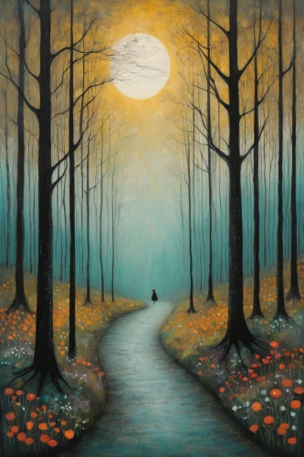 the mystical path,pathway,forest path,the path,forest landscape,autumn landscape,fantasy picture,forest of dreams,hollow way,autumn walk,hiking path,forest road,tree lined path,autumn forest,path,oil painting on canvas,fantasy art,carol colman,forest walk,autumn idyll,Art,Artistic Painting,Artistic Painting 49