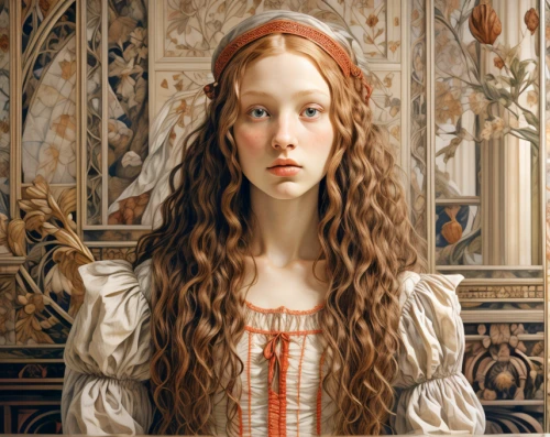 portrait of a girl,botticelli,gothic portrait,mystical portrait of a girl,girl with bread-and-butter,portrait of christi,lilian gish - female,young girl,young woman,white lady,portrait of a woman,girl in a long,oriental longhair,british semi-longhair,girl portrait,cepora judith,art nouveau,the magdalene,the girl's face,priestess