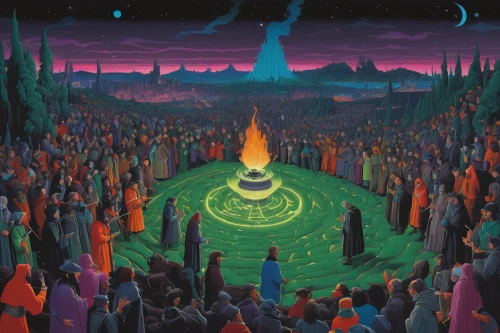 druids,cauldron,torch-bearer,pentecost,paganism,burning torch,summer solstice,walpurgis night,campfire,celebration of witches,solstice,shamanism,burning man,burning earth,orange robes,druid grove,bonfire,campfires,the eternal flame,fire planet,Conceptual Art,Daily,Daily 29