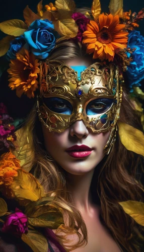 masquerade,venetian mask,golden mask,gold mask,golden wreath,girl in a wreath,golden flowers,the carnival of venice,girl in flowers,kahila garland-lily,floral wreath,masked,golden crown,wreath of flowers,gold flower,fantasy portrait,masks,gold filigree,mystical portrait of a girl,fairy peacock,Photography,Artistic Photography,Artistic Photography 08