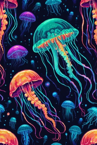 jellyfish collage,jellyfish,jellies,mushroom landscape,jellyfishes,sea jellies,sea-life,deep sea,undersea,ocean floor,coral reef,underwater background,aquarium,retro background,sea creatures,scroll wallpaper,mushrooms,ocean background,alien world,aquatic,Unique,Pixel,Pixel 04