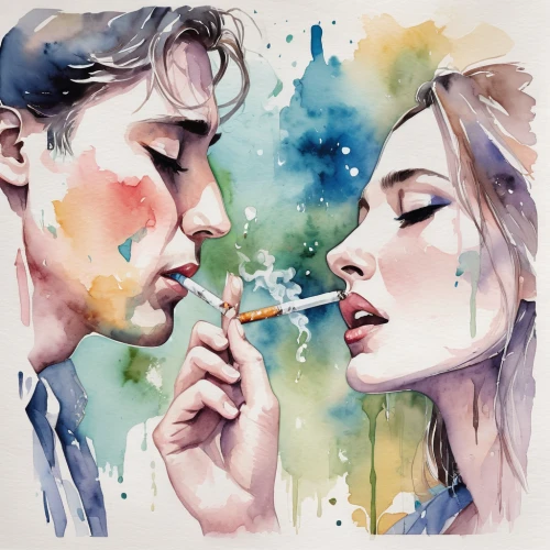 e cigarette,e-cigarette,smoke art,watercolor painting,watercolor paint strokes,two people,watercolor paint,smoking cessation,electronic cigarette,watercolor,watercolor background,olfaction,watercolor pencils,nicotine,smoking,watercolors,smoking man,man and woman,smelling,nonsmoker,Illustration,Paper based,Paper Based 25