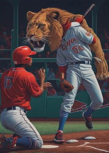 tigers,baseball drawing,animal sports,cubs,lions,baseball,two lion,sports,cub,trophy hunting,oil on canvas,baseball player,lion number,american baseball player,animals hunting,ball sports,masai lion,big cat,lion,ballpark,Conceptual Art,Daily,Daily 25