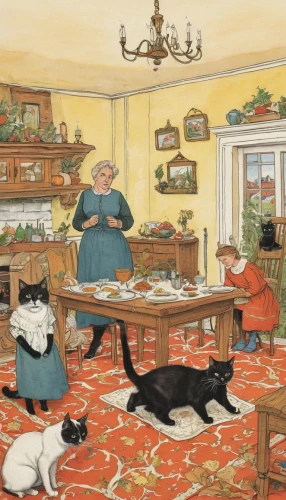 kate greenaway,a collection of short stories for children,the kitchen,busy lizzie,christmas animals,book illustration,arrowroot family,vintage illustration,domestic animal,victorian kitchen,sewing room,carol colman,household silver,nanny,girl in the kitchen,dogbane family,vintage cats,doll kitchen,purslane family,parsley family,Conceptual Art,Daily,Daily 06