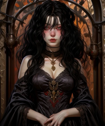 gothic portrait,gothic woman,fantasy portrait,celtic queen,the enchantress,queen of hearts,vampire woman,sorceress,goth woman,crow queen,priestess,vampire lady,queen of the night,rosa ' amber cover,artemisia,fantasy woman,merida,lady of the night,gothic style,caerula