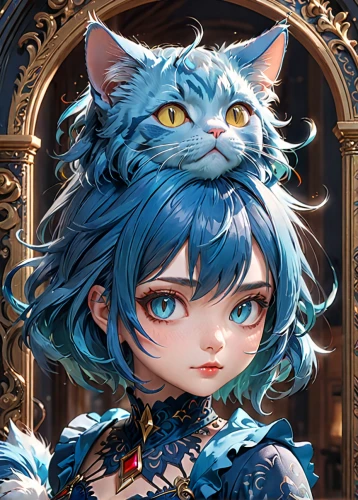 cat child,cat with blue eyes,cheshire,cat frame,myosotis,custom portrait,domestic short-haired cat,heterochromia,blue eyes cat,luna,winterblueher,feline,leo,cat kawaii,doll cat,cat baby,cat's eyes,portrait background,cat,little cat,Anime,Anime,General