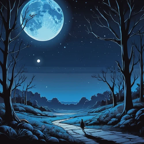 blue moon,lunar landscape,moonlit night,night scene,sci fiction illustration,moonscape,moon and star background,moonlit,moon phase,background vector,cartoon video game background,moonlight,moon night,the moon,moonbeam,landscape background,hanging moon,moon walk,big moon,moon car,Illustration,American Style,American Style 13