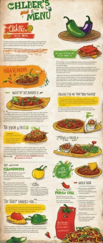 menu,chilies,chillis,mexican foods,healthy menu,punjabi cuisine,indian chinese cuisine,chile relleno,tex-mex food,placemat,course menu,indian cuisine,christmas menu,mexican food,pakistani cuisine,bahian cuisine,southwestern united states food,puerto rican cuisine,chile de árbol,chillies,Illustration,Realistic Fantasy,Realistic Fantasy 33