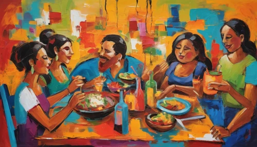 women at cafe,oil painting on canvas,art painting,holy supper,oil painting,cooking book cover,soup kitchen,latin american food,puerto rican cuisine,oil on canvas,social group,dinner party,bistro,peruvian women,khokhloma painting,new york restaurant,color table,long table,dining,woman at cafe,Conceptual Art,Oil color,Oil Color 20